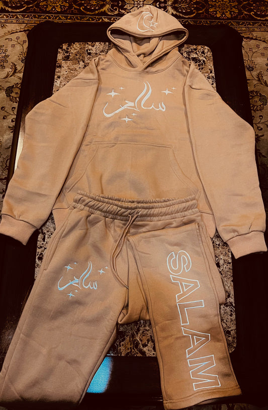 SALAM "Awareness of the one" Embroided Beige Set Pants and Hoodie